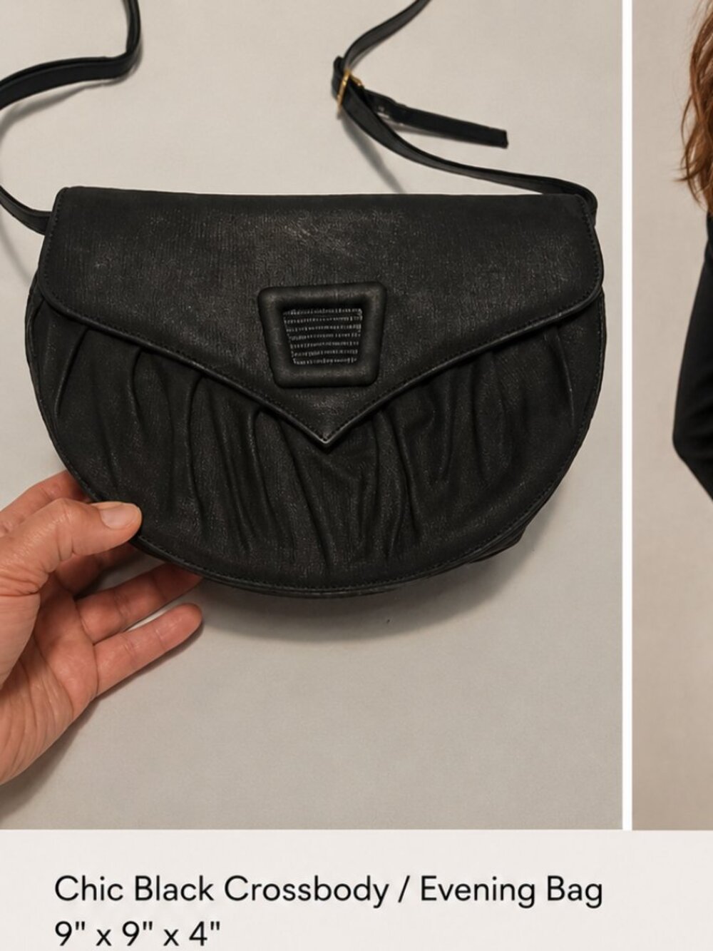 Black Evening Crossbody Bag Small Shoulder Purse Classic Minimalist 9x9